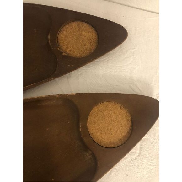 5/$25 SALE Vintage Set of Two (2) MCM Wooden Snack Triangular Tray Made in Japan - Picture 4 of 12